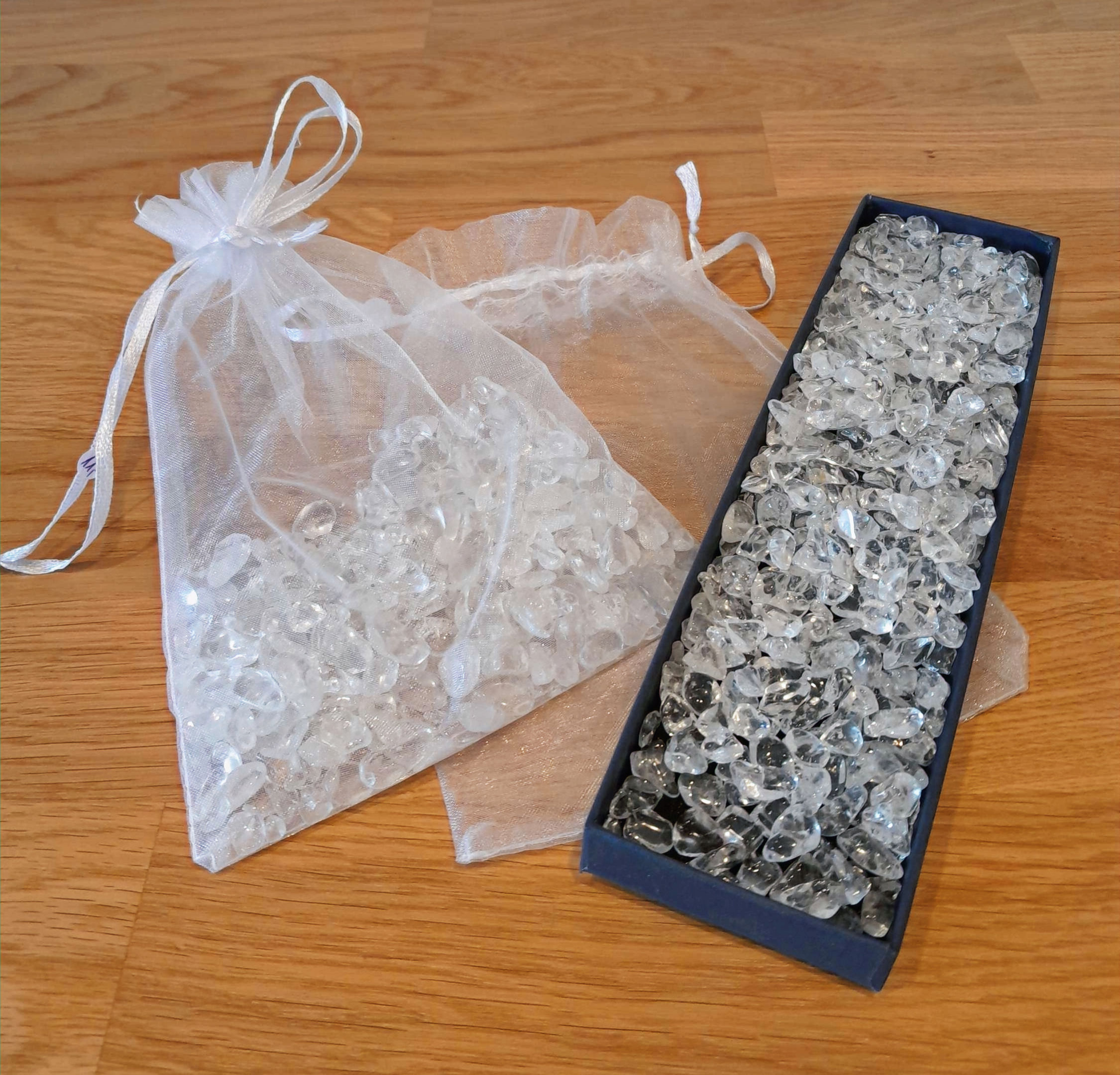 Bergkristall Flakes oder Mini - Trommelsteine, 5-15mm, 150g