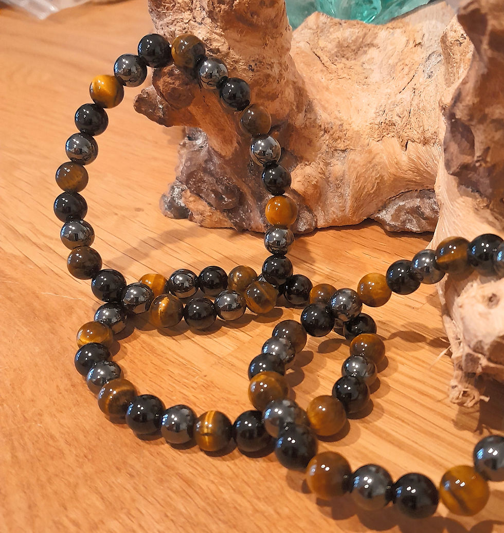 Miniaturbild: Tigerauge-Hämatit-Schörl Armband, Vitalität, Schutz & innere Sonne, 8mm Perlen
