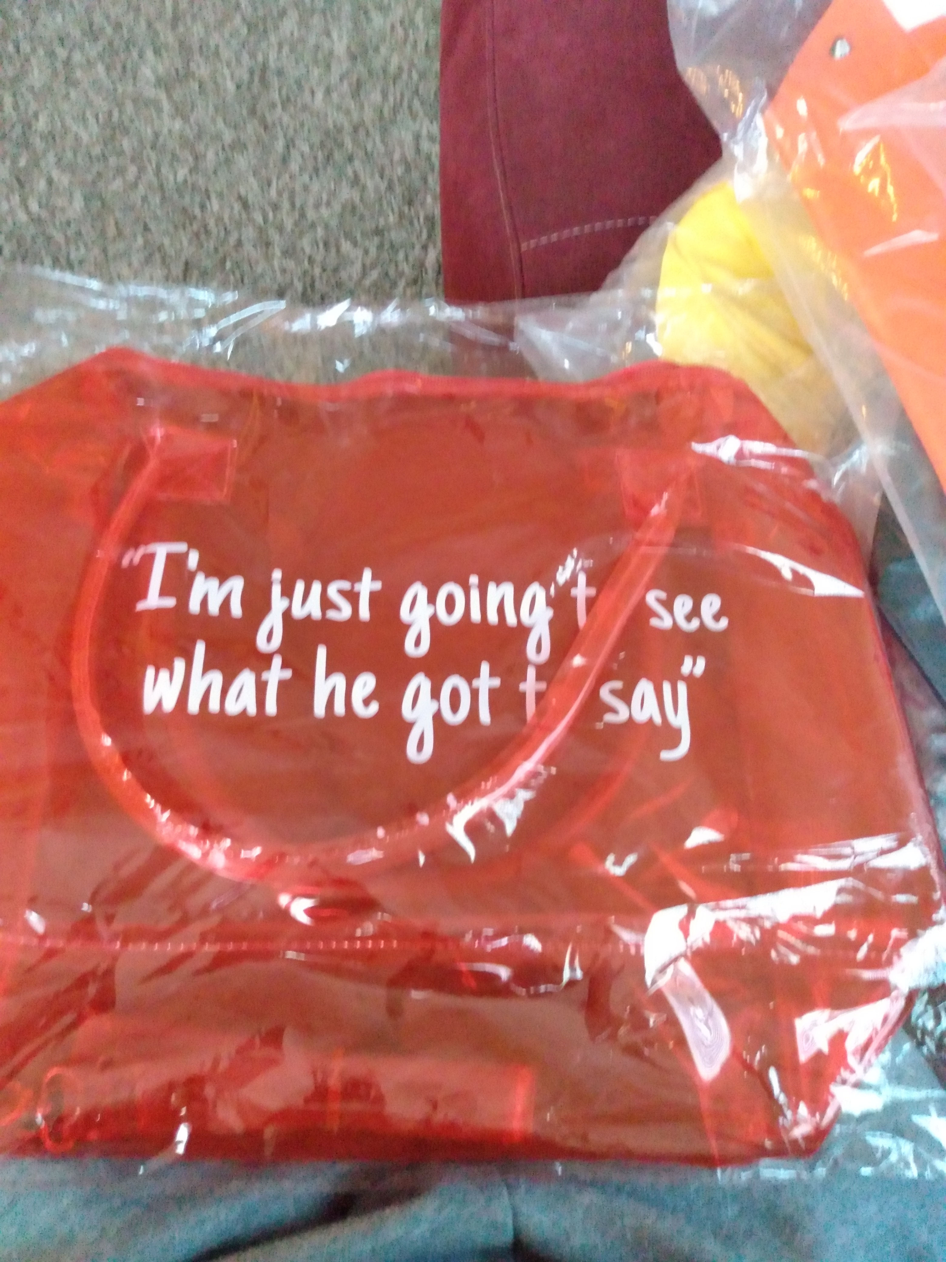 clear duffle bags with sayings