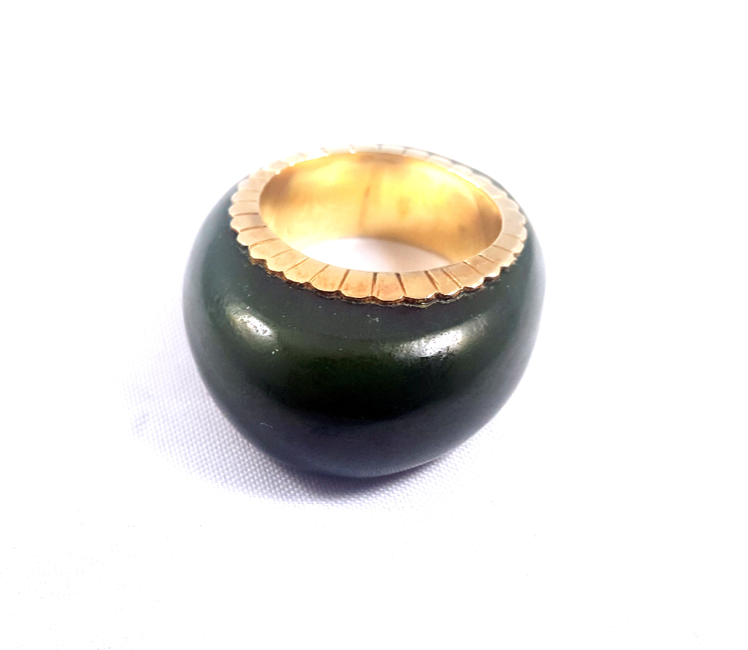 Estate 14K Gold and Natural Nephrite Jade Cocktail Band Ring