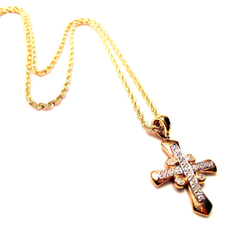 Thumbnail: 10K Gold Diamond Cross Pendant Rope Necklace