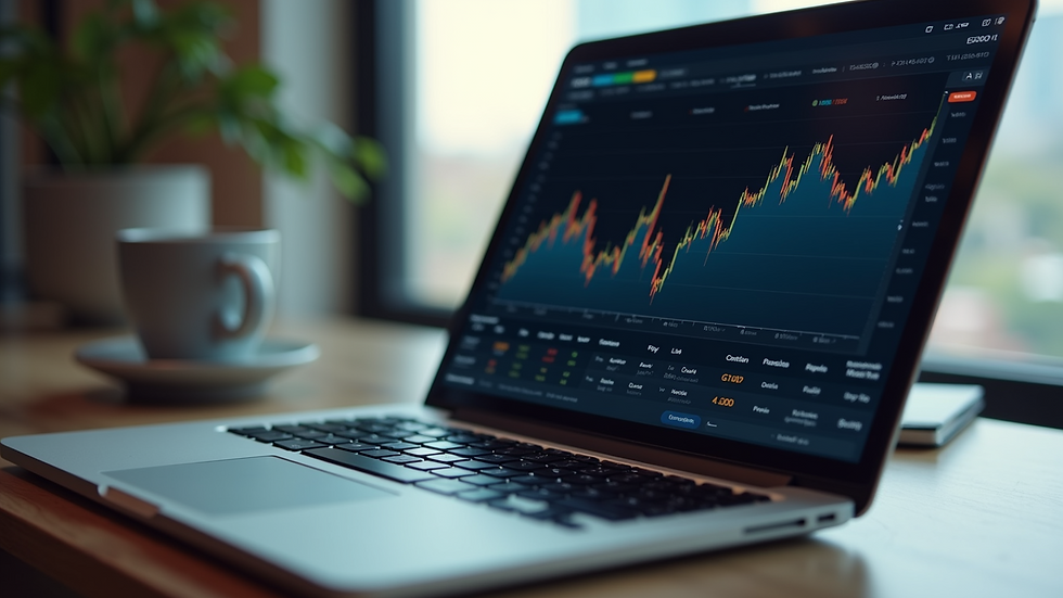 High angle view of a laptop screen showing business valuation graphs