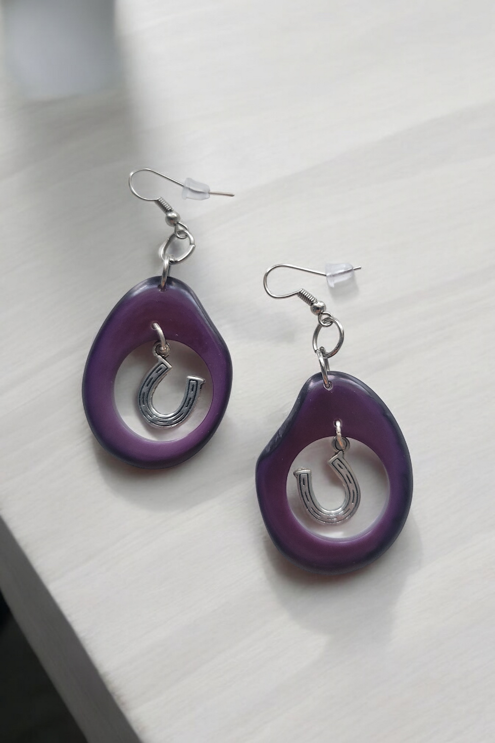 Thumbnail: Tagua earrings equestrian jewelry  horse shoes