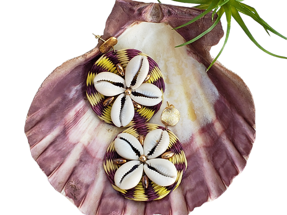 Thumbnail: Statement  big toquilla disks Summer Earrings/ Rattan and shells yellow