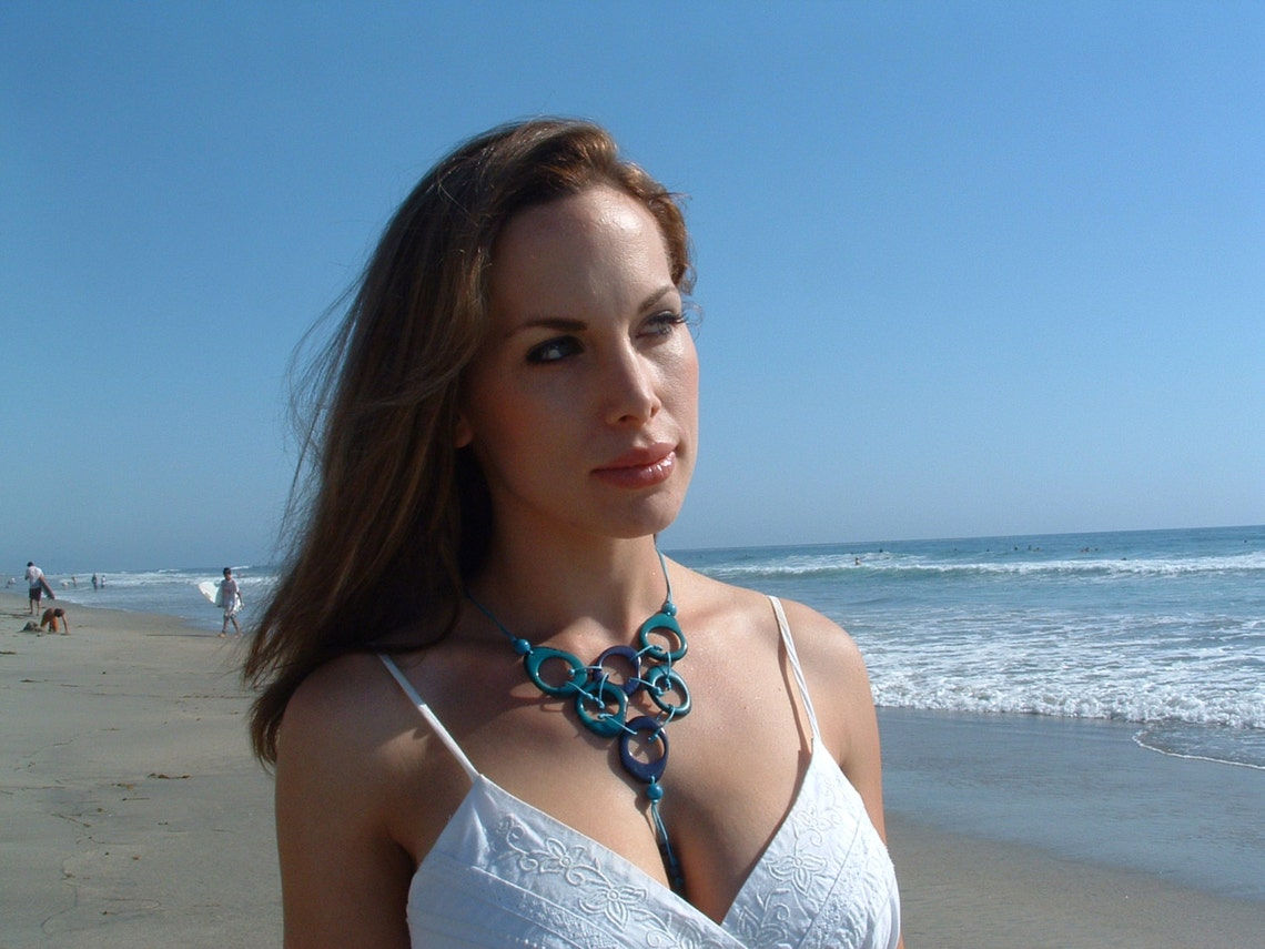 Tagua small bib woven rings necklace triangle shaped