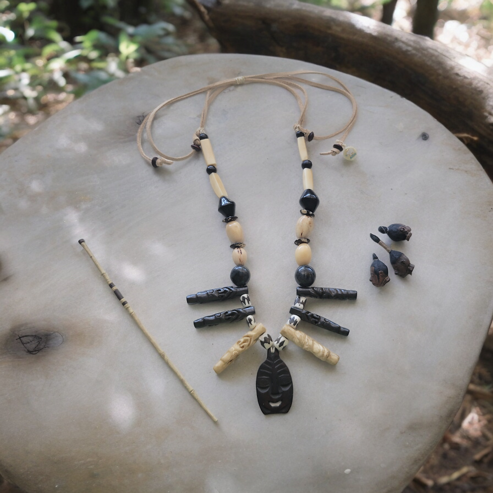 Spirits of Head Hunters tagua and bone tribal necklace