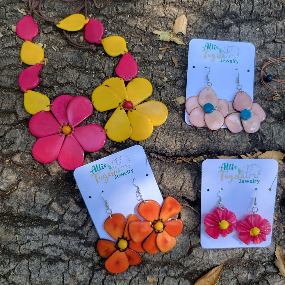 Thumbnail: Tropical rainforest flower  tagua nut earrings