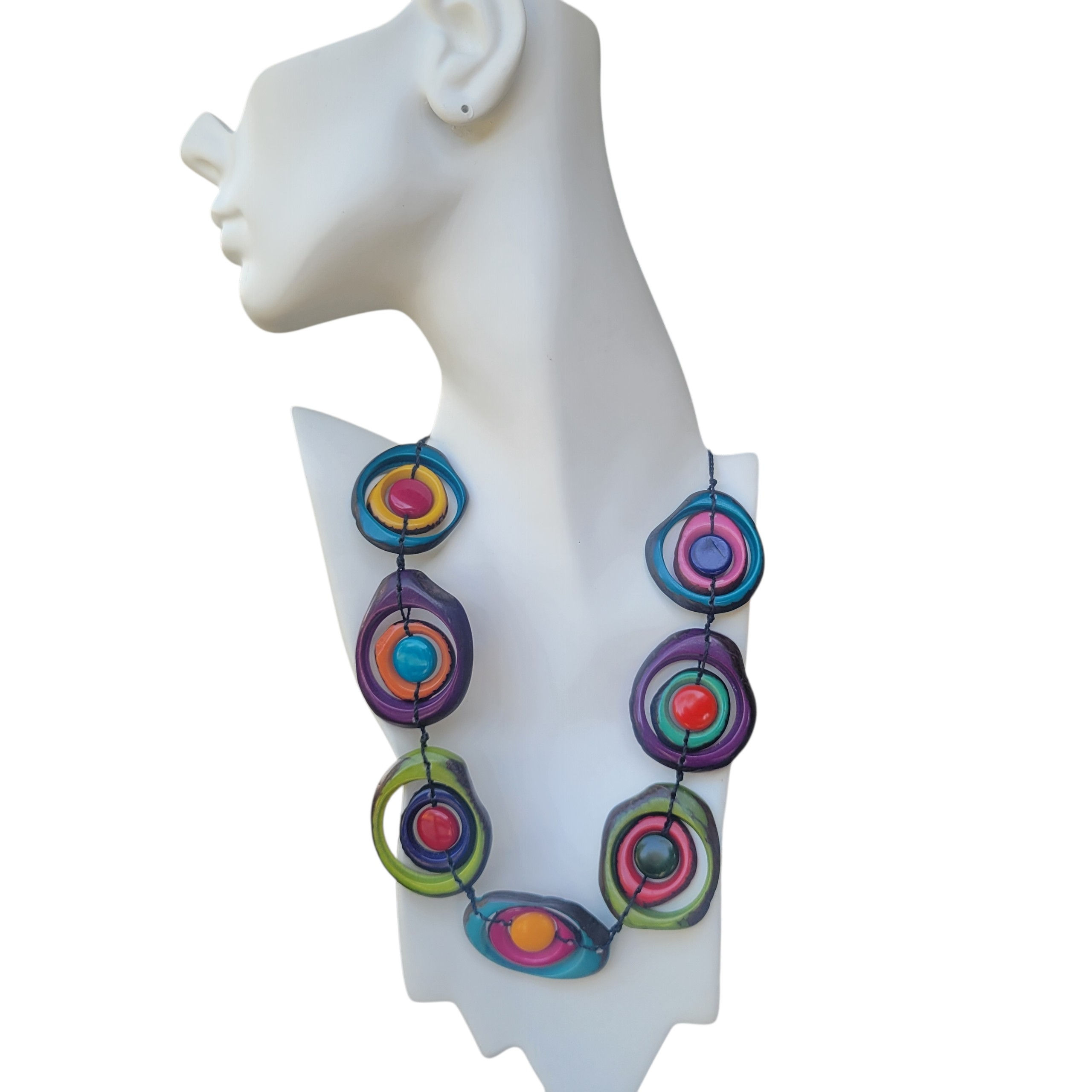 Psychedelic tagua necklace swirling rings