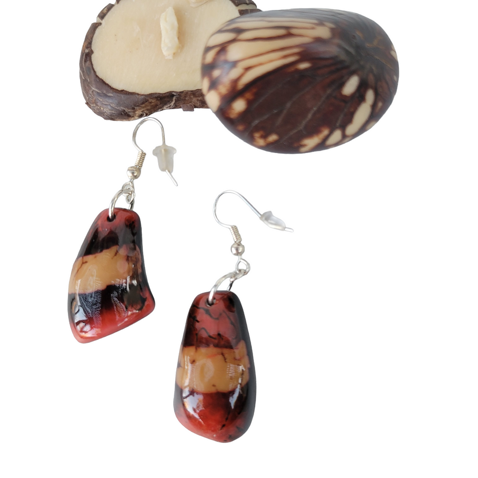 Thumbnail: Horn shaped tagua and resin earrings