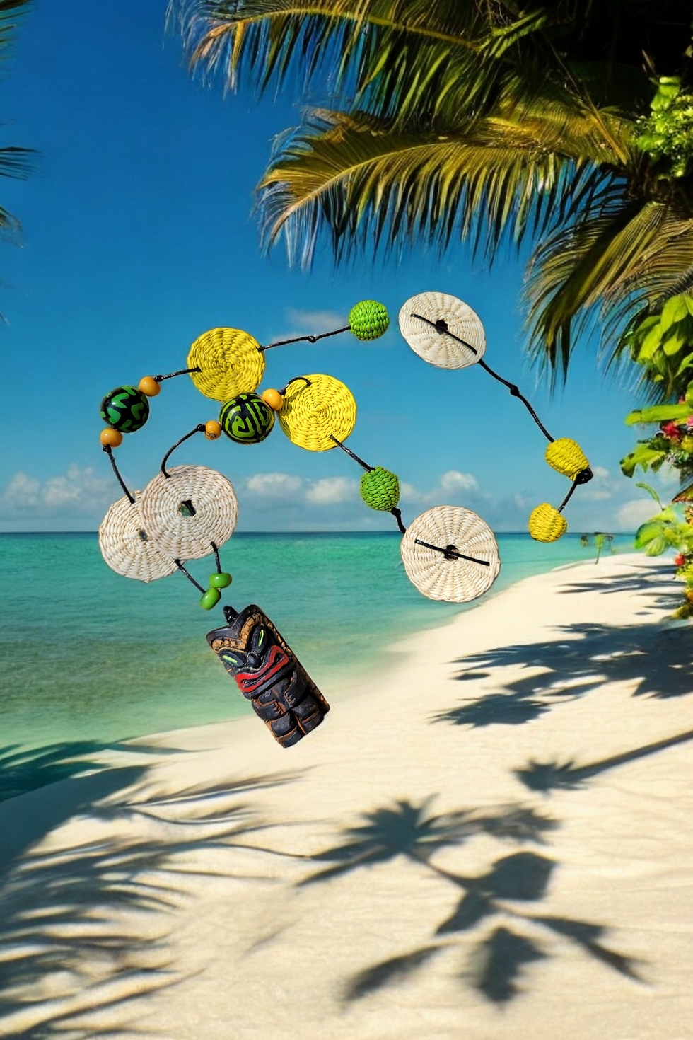 Thumbnail: Tiki God in tagua and natural straw beads