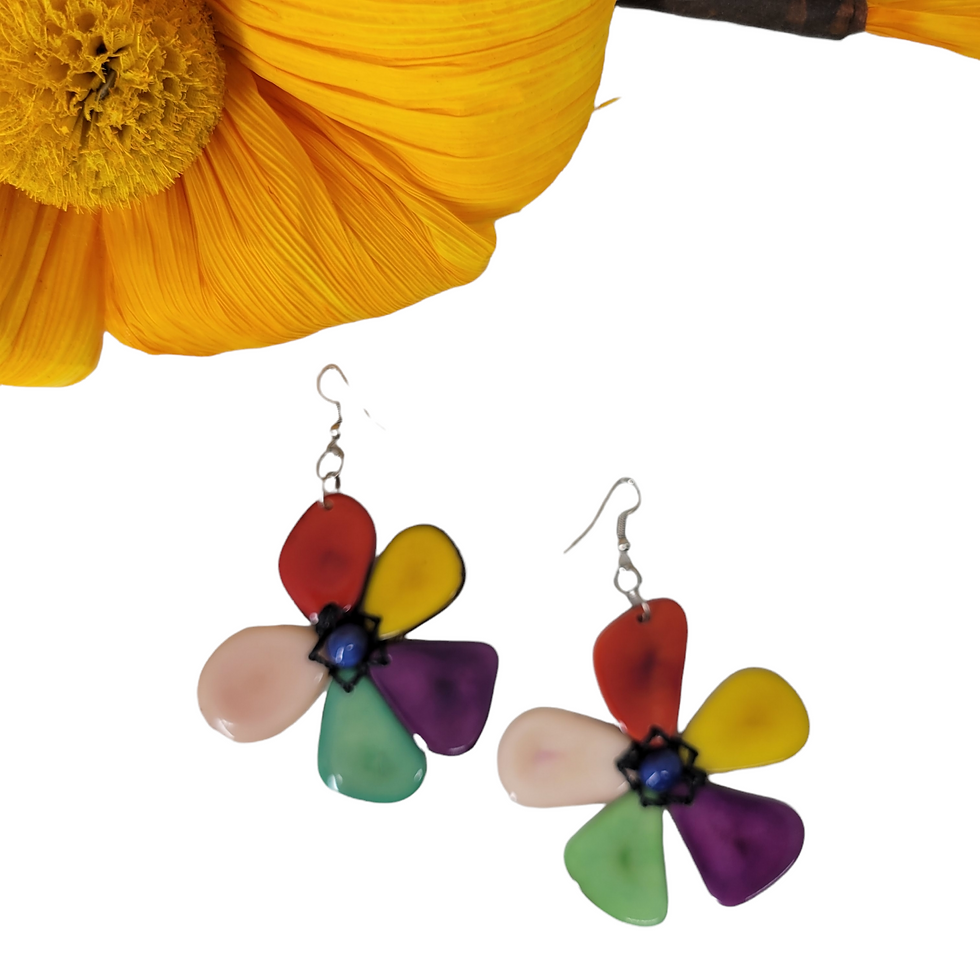 Thumbnail: Flowers tagua big woven earrings 