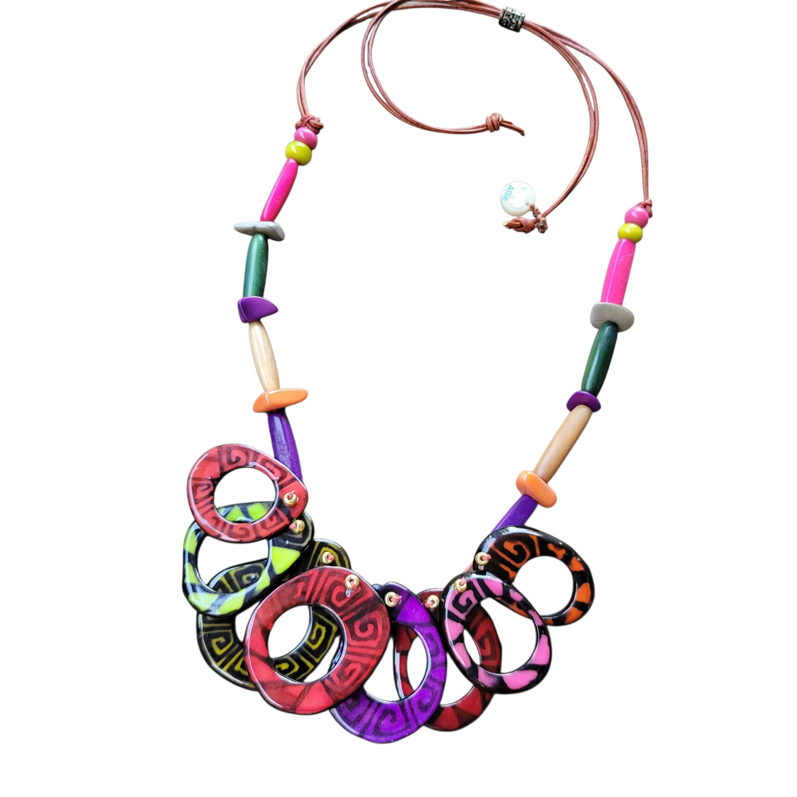Tatoo Tribal donuts tagua rainbow necklace