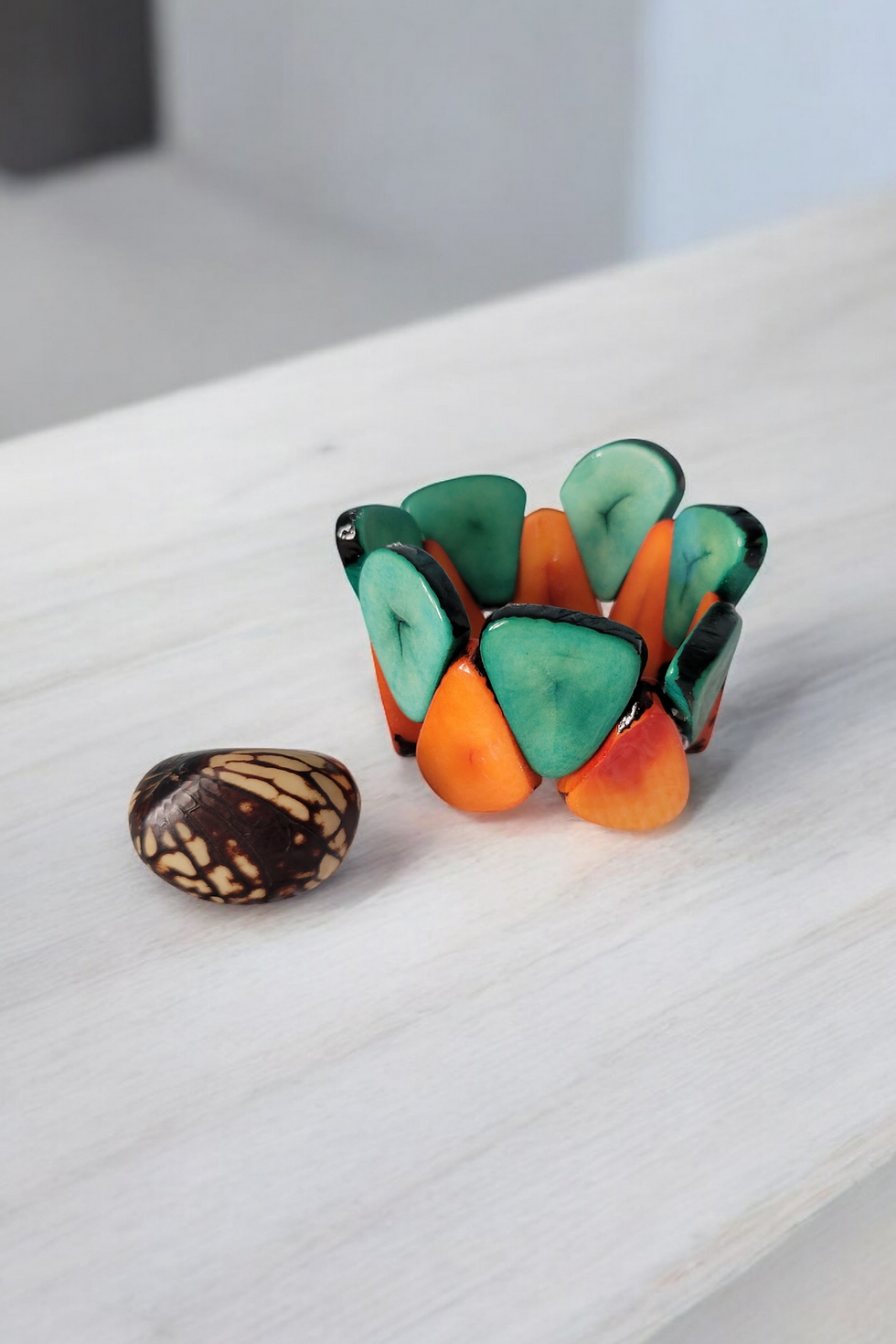 Thumbnail: Tagua cores plantain shaped bracelet/Ecofriendly wooden bracelet
