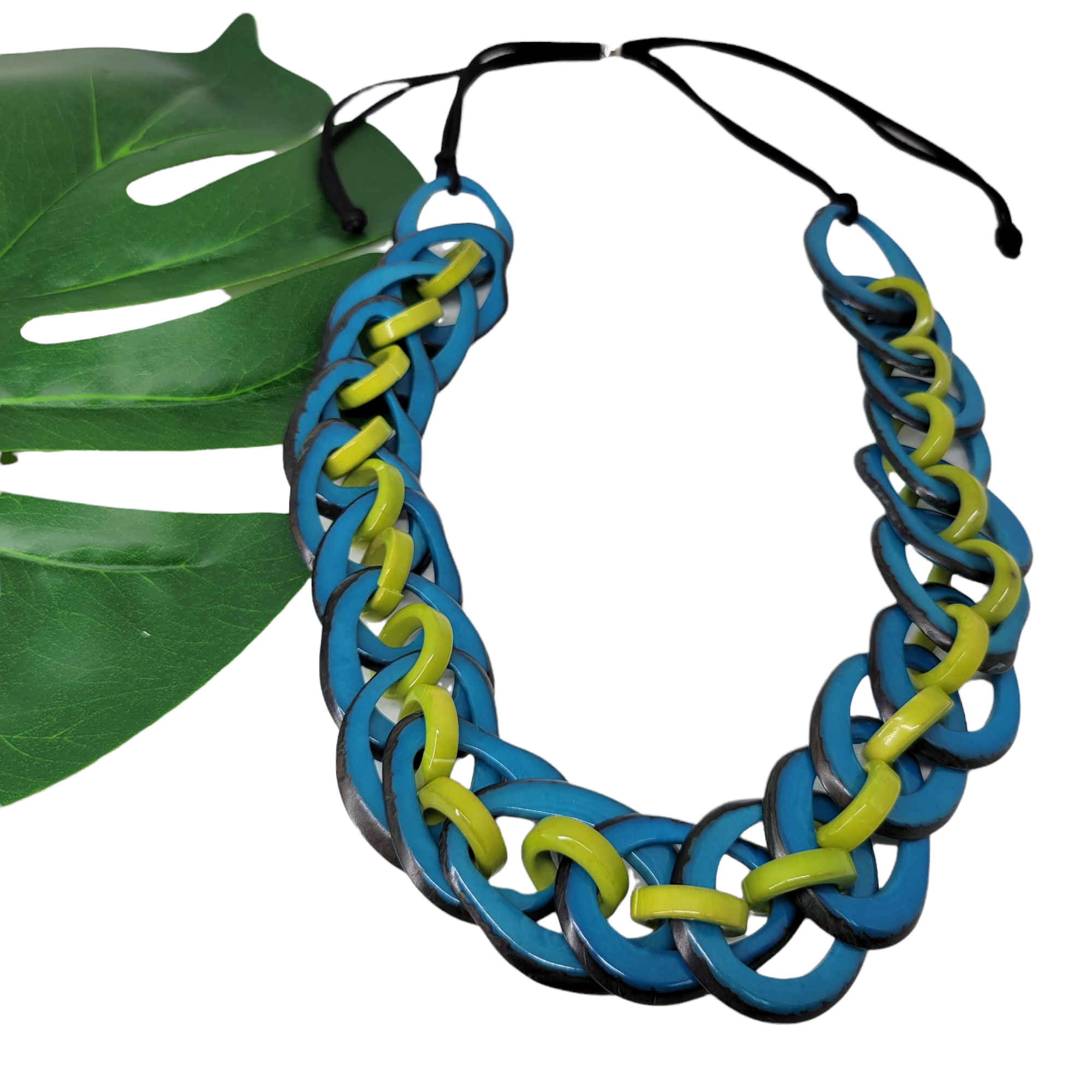 Tagua nut natural vegetable ivory chain necklace/ Chained rainbow necklace