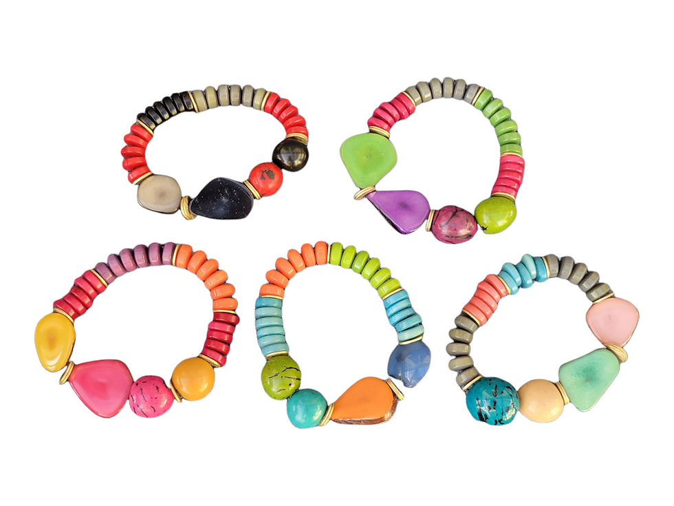 Thumbnail: Funky Chunky tagua beaded color block stretch bracelets fun colors