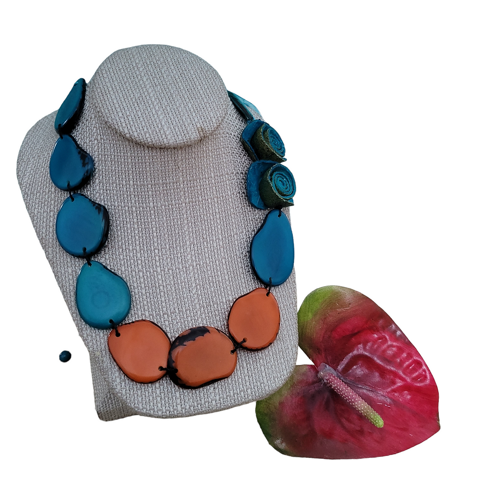 Thumbnail: Tagua and orange peel roses vegan ecofriendly necklace