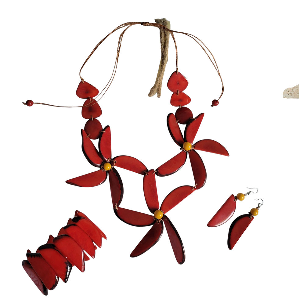 Thumbnail: Passion flower 3 PC set in tagua nuts