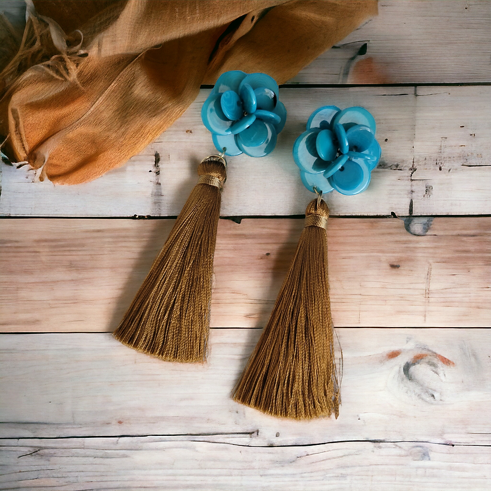 Thumbnail: Tagua flowers and super long  silk tassels  statement earrings /Boho Earrings