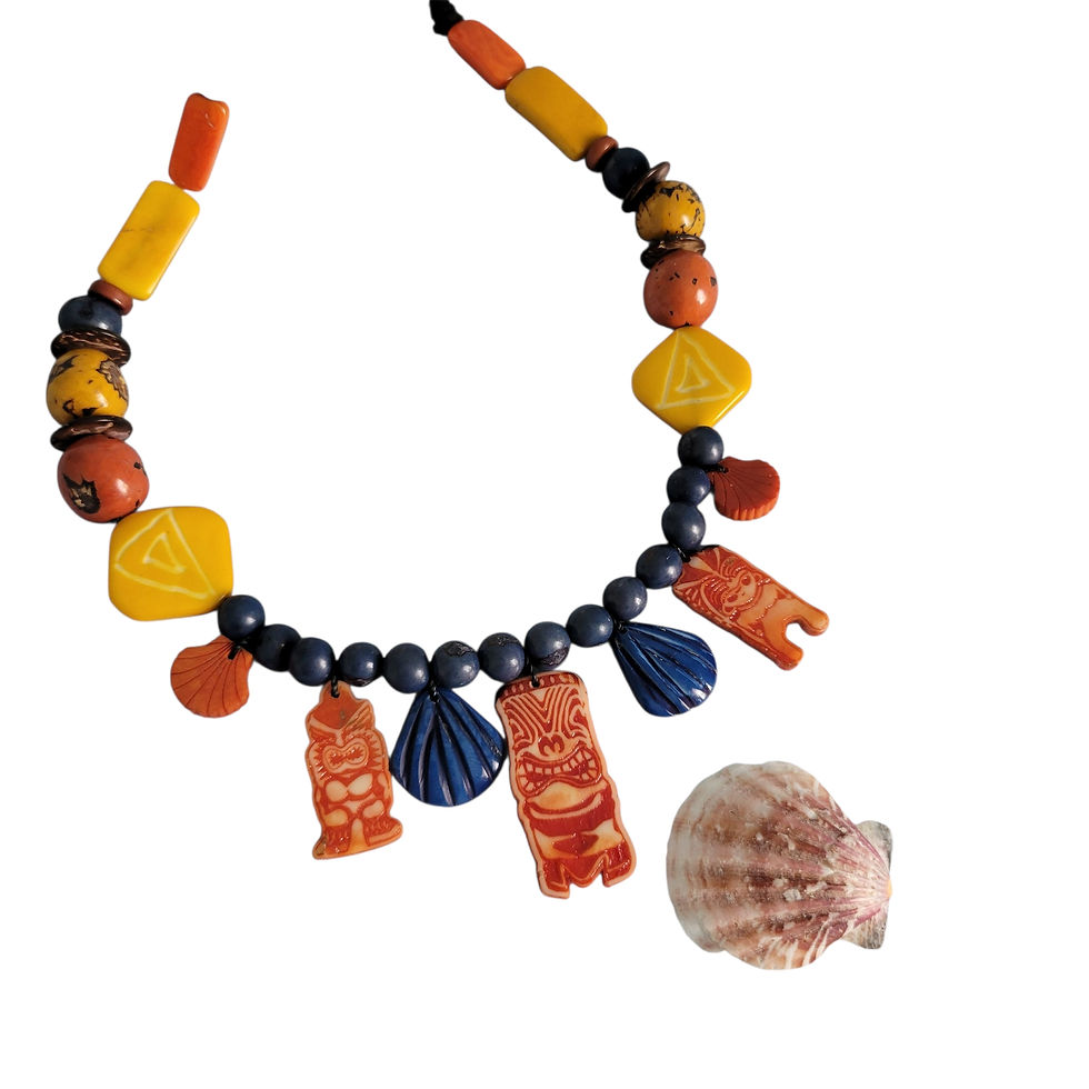 Thumbnail: Tiki Gods tribal tiki necklace purple/ Yellow/orange