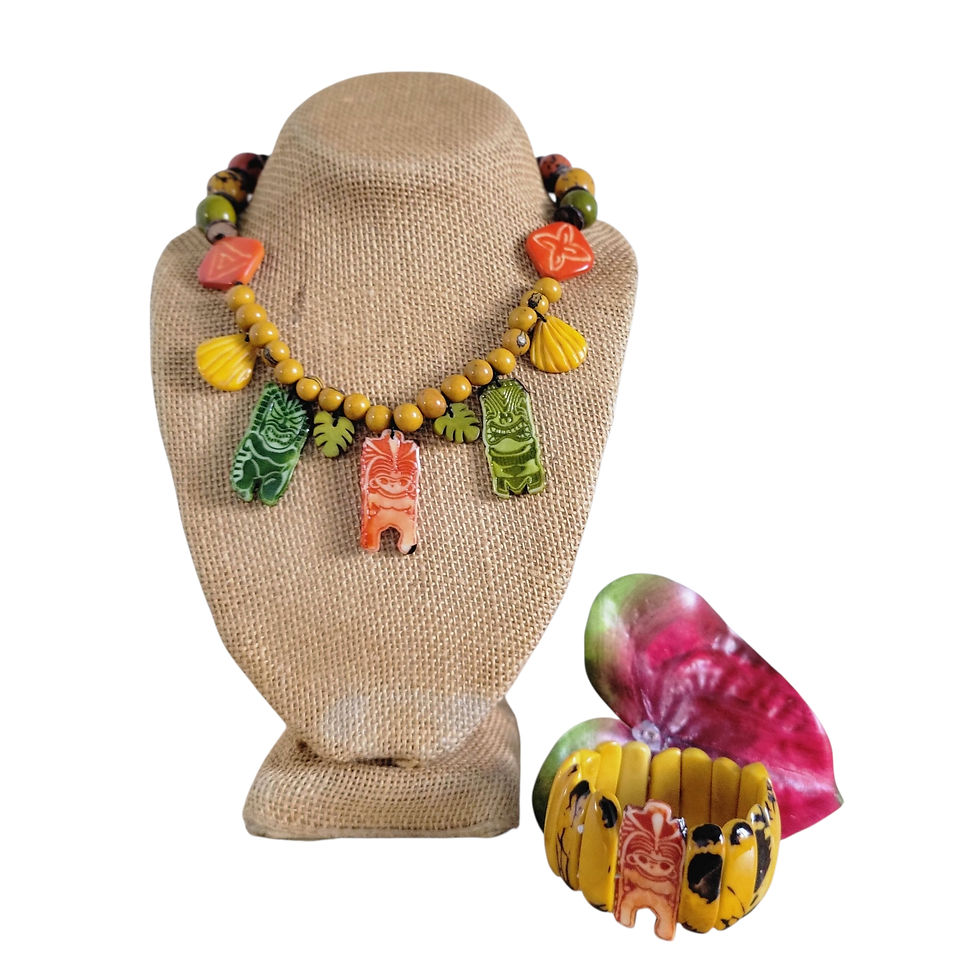 Thumbnail: Tiki gods 2 PC tagua nut set  orange green