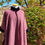 Thumbnail: Thermal mauve & black  wool poncho cape with vegan fur trim neck & sleeves
