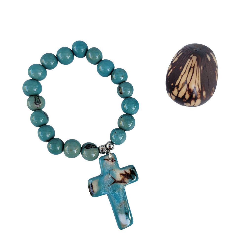 Thumbnail: Cross big charm tagua Christian gift bracelets