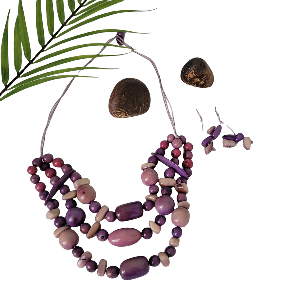 Thumbnail: Beaded bold  Tagua and acai berries necklace/many colors