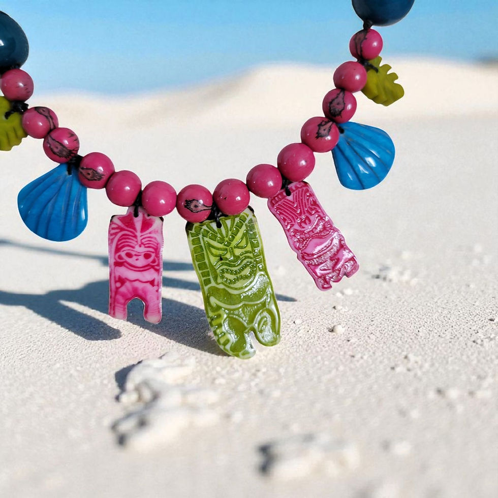 Thumbnail: Tiki Gods tagua necklace pink/Turquoise/green