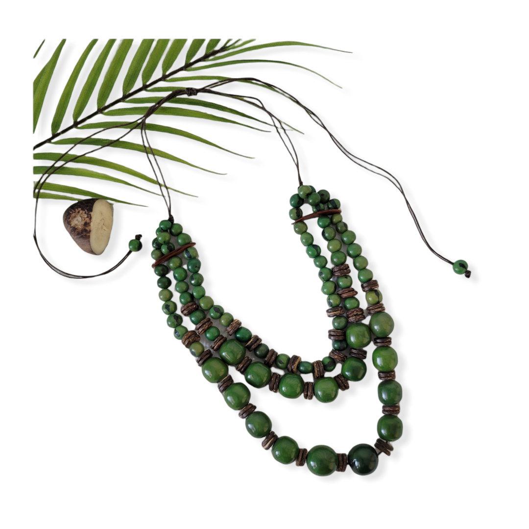 Tagua coco and acai beaded layers rainforest necklace
