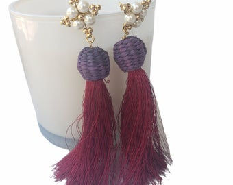 Toquilla and tassels purple OOAK earrings by Allie Thornton