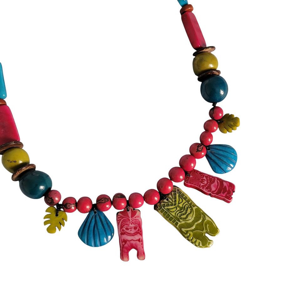 Thumbnail: Tiki Gods tagua necklace pink/Turquoise/green