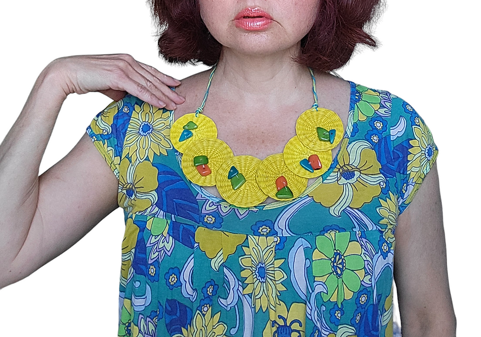 Thumbnail: Toquilla straw and tagua bright summer woven necklace