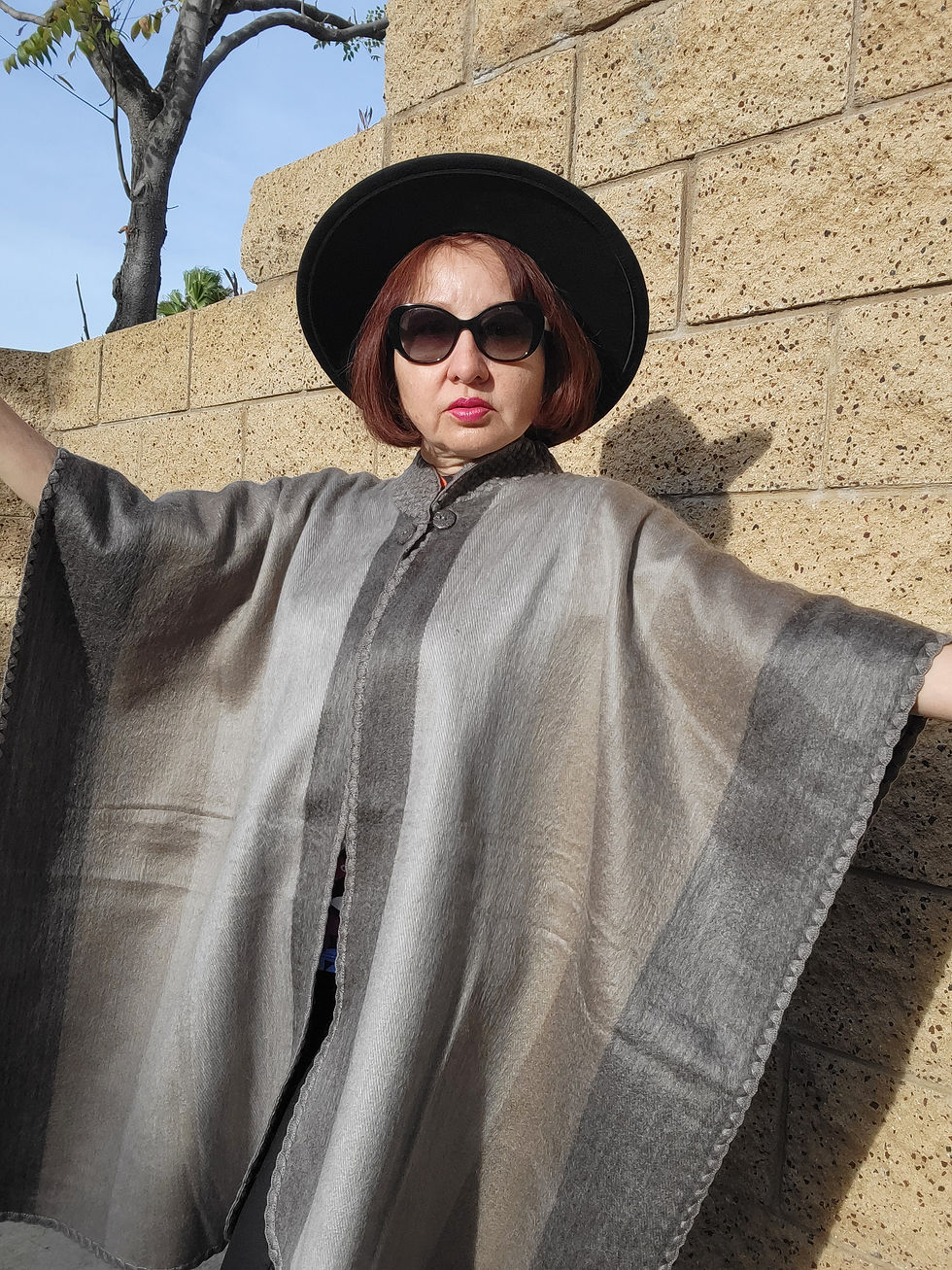 Thumbnail: Super luxurious slate gray alpaca  cape from Ecuador mountain
