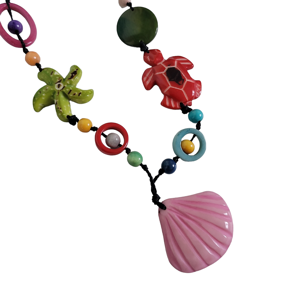 Thumbnail: Marine life handcarved tagua nut beach necklace set with earrings