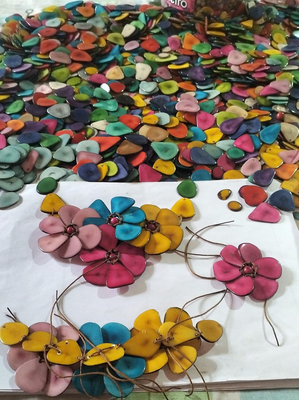 Thumbnail: Blooming flowers tagua oversized bib necklace