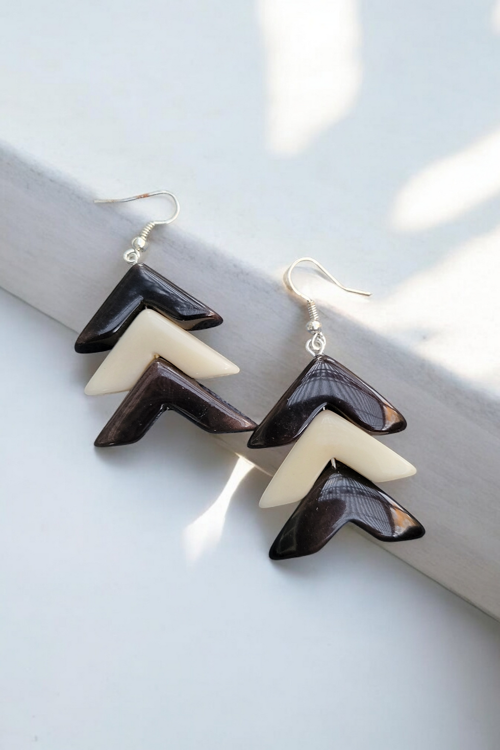 Thumbnail: Arrow heads long earrings color block