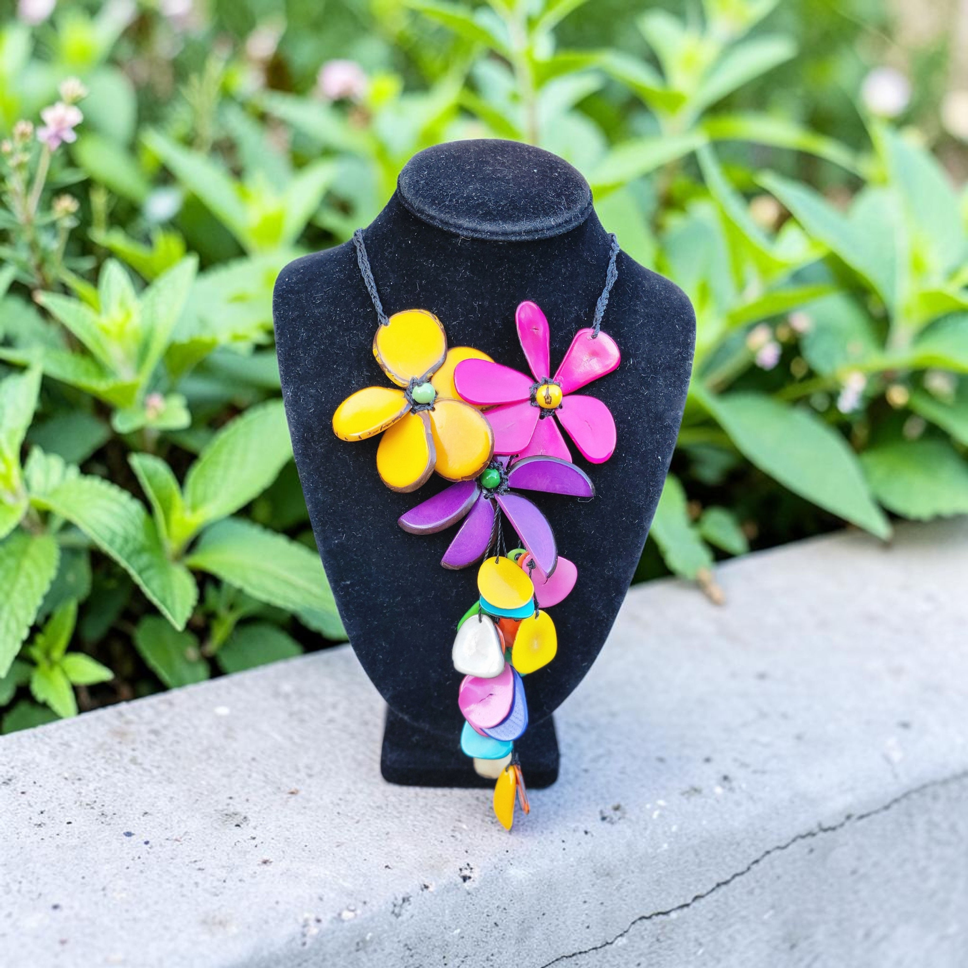 Sky Gardens tagua flowers necklace bold