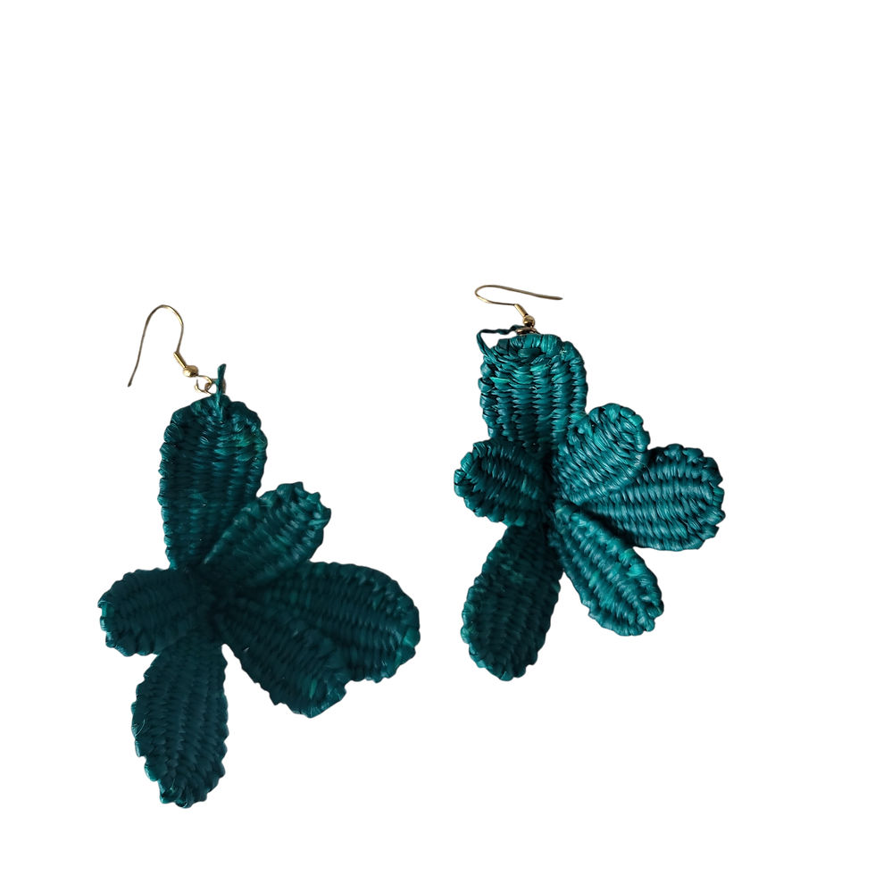 Thumbnail: Tropical plumeria teal toquilla woven earrings