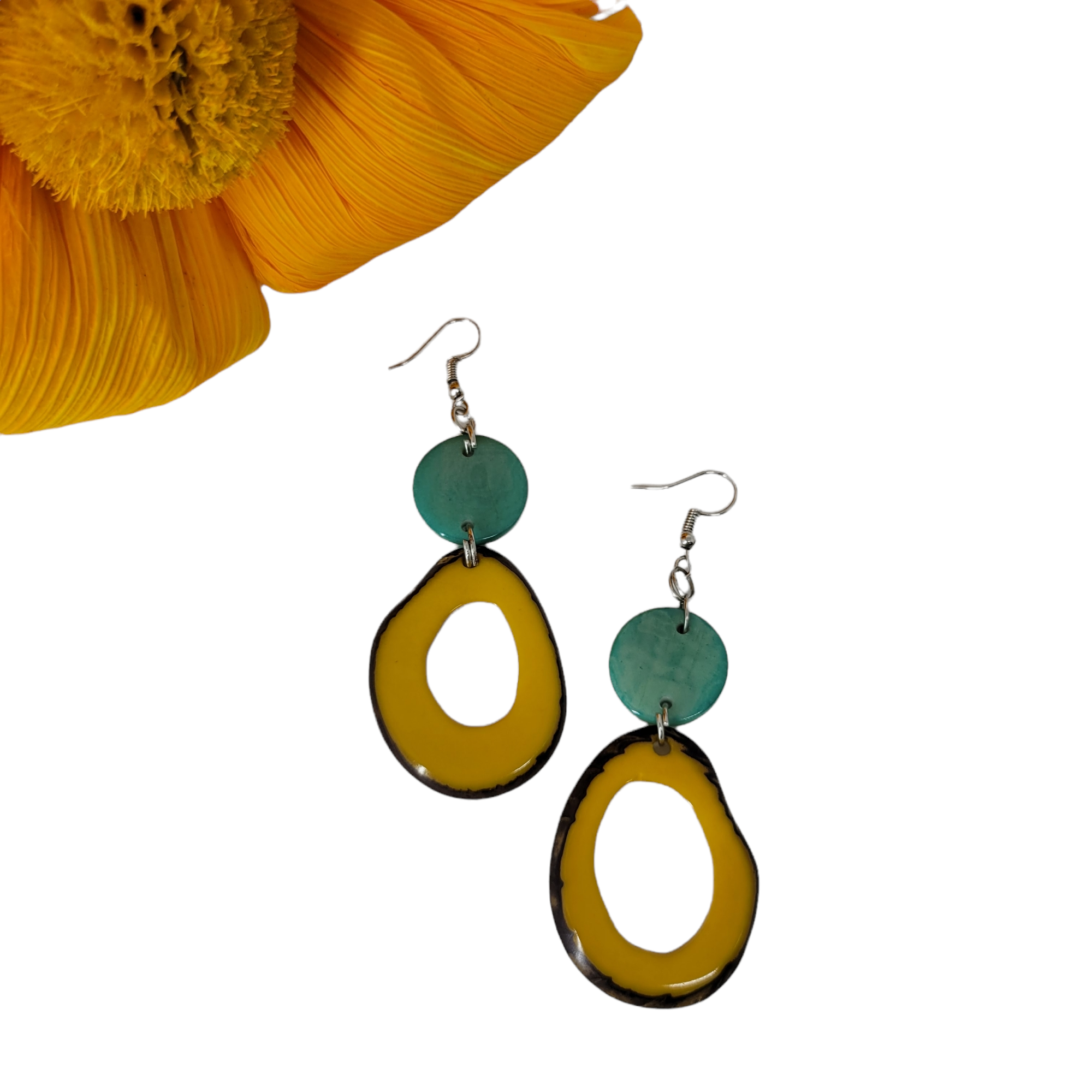 Calamari hoops and buttons tagua earrings/ Color block earrings/Colorful earring