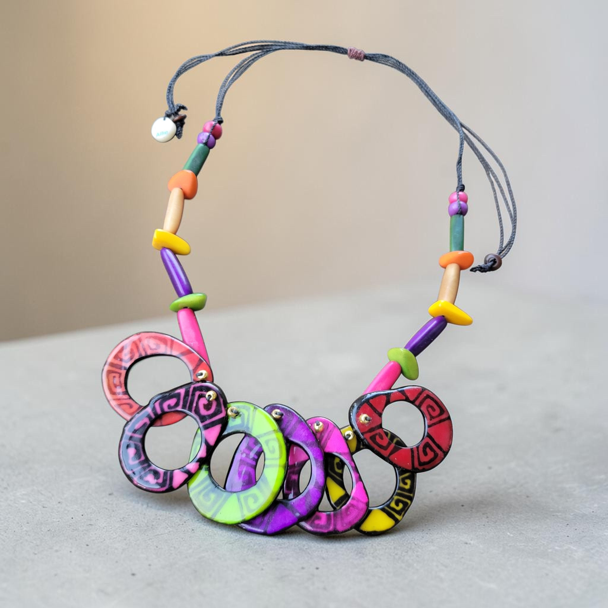 Tatoo Tribal donuts tagua rainbow necklace