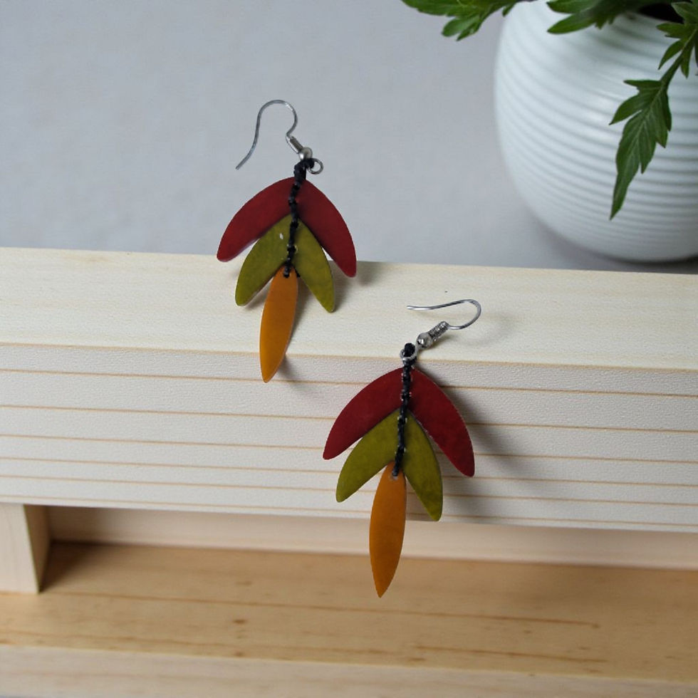 Thumbnail: Nested leaves tagua nut earrings botanical 