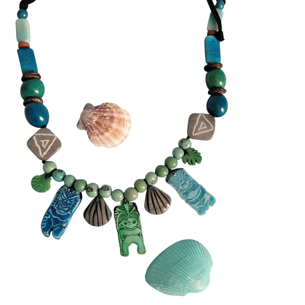 Thumbnail:  Tiki gods nut necklace Aquas/gray