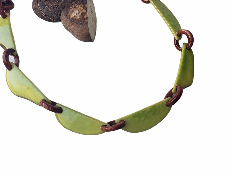 Thumbnail: Half moons chained tagua necklace kiwi green moons necklace fair ecojewel set