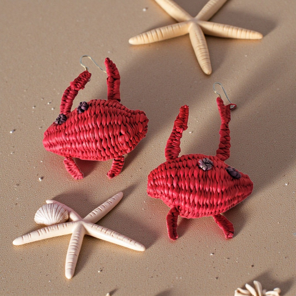 Gigantic crabs toquilla straw earrings
