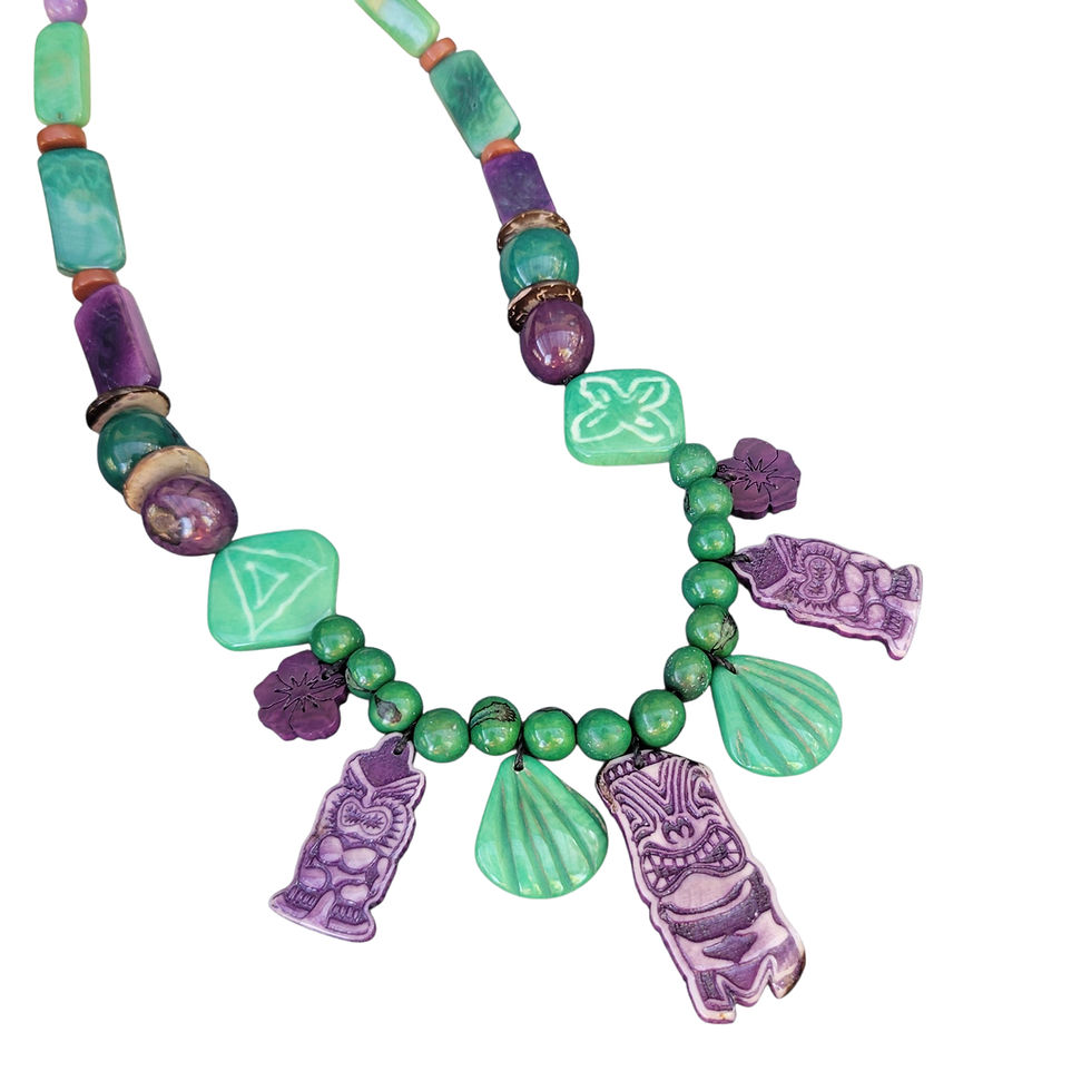 Thumbnail: Tiki gods nut necklace mint green/purple