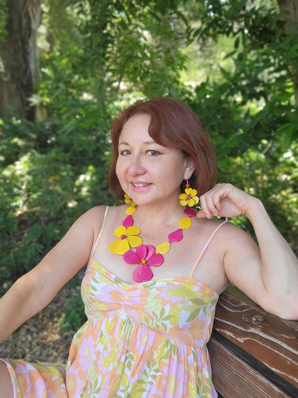 Thumbnail: Plumeria flowers tagua asymmetrical bib necklace