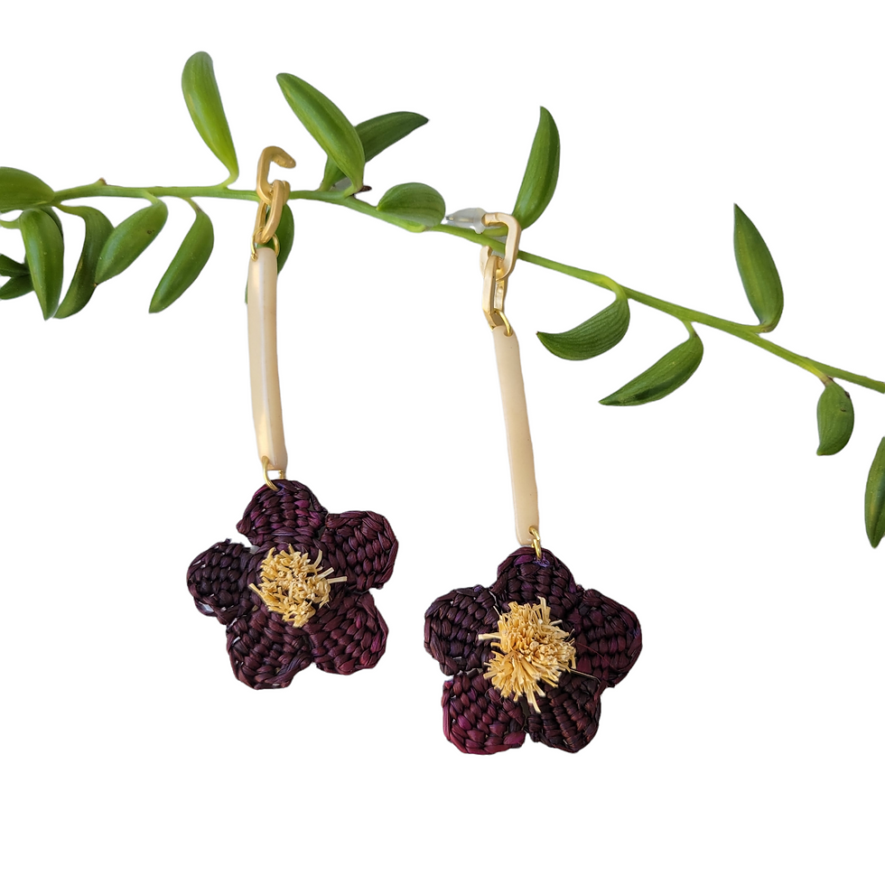 Thumbnail: Flower Toquilla leaves and tagua botanical long earrings 