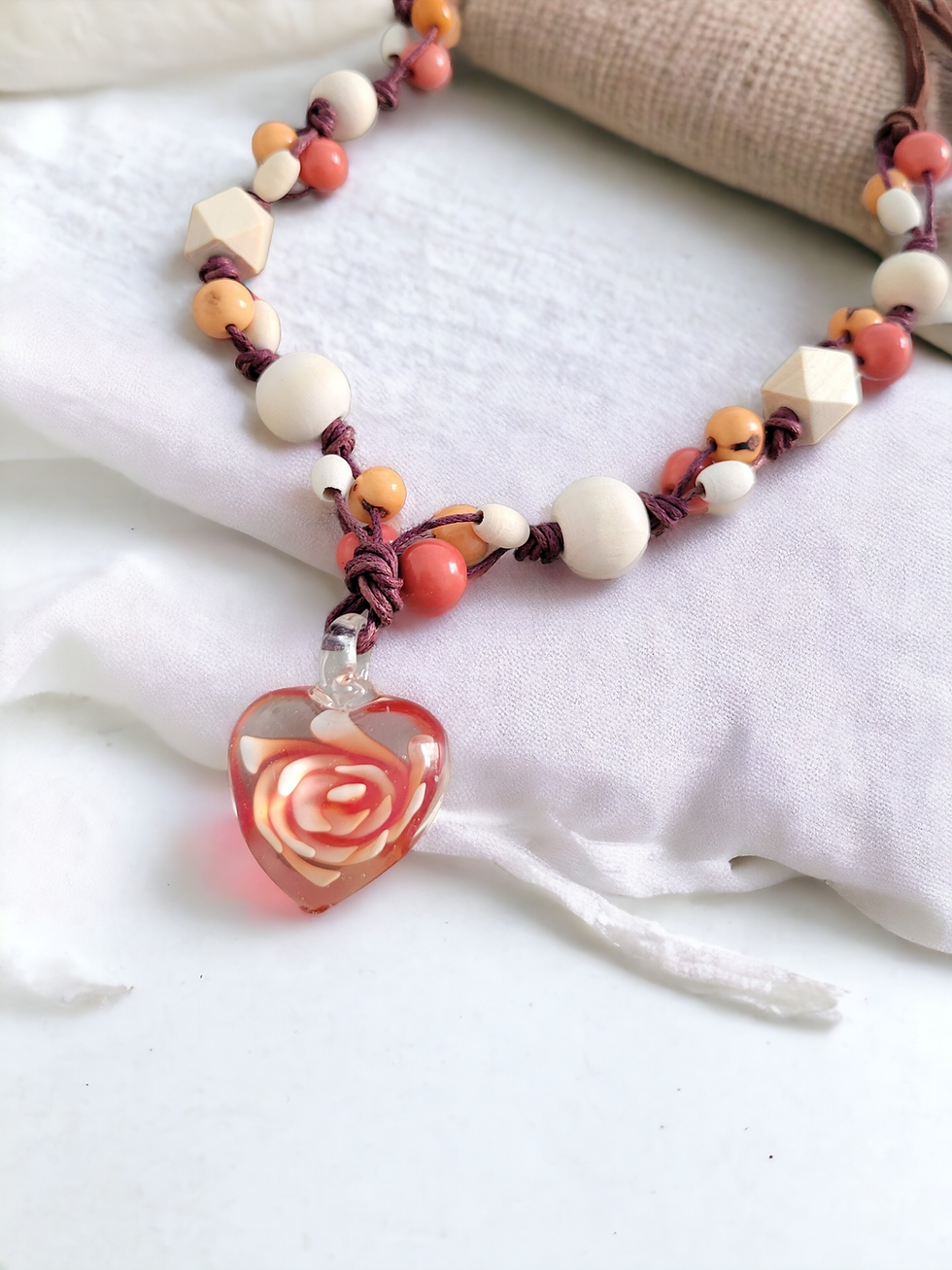 Spring flirt crystal and acai wood Valentine's necklace by Allie