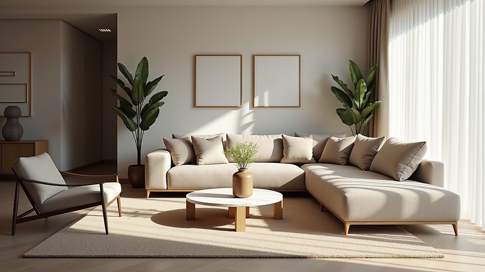 Eye-level view of a beautifully staged living room with modern decor