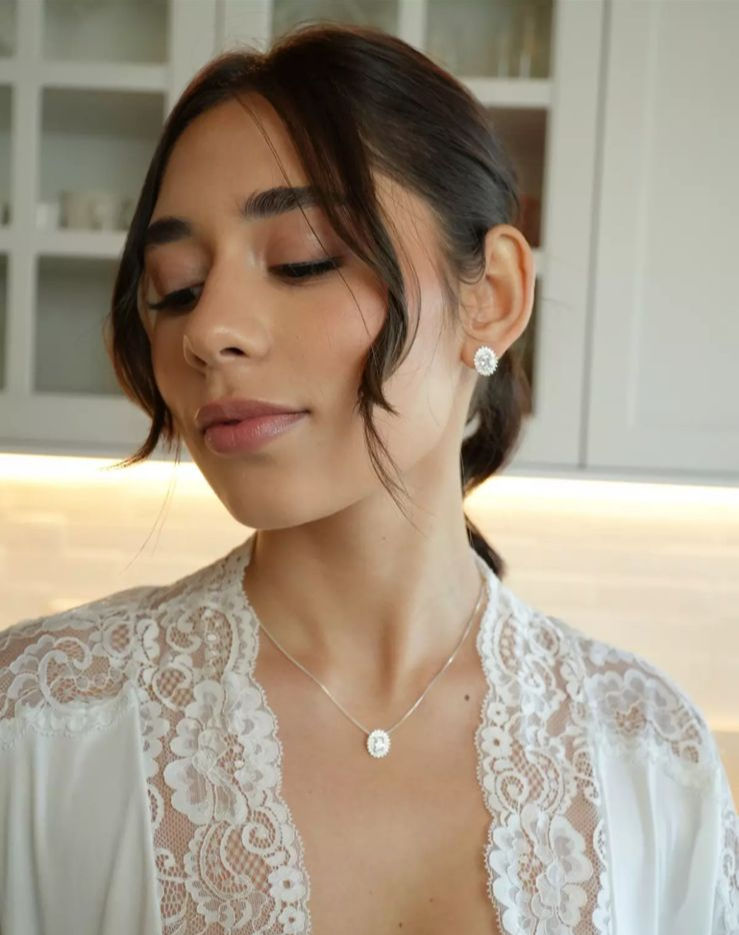 Miniatura: Conjunto Cravejado Prata 925 Oval